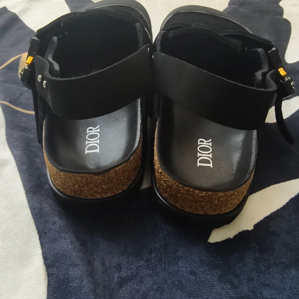 Dior Black Suede Platform Slingback Clogs with Metal Accents